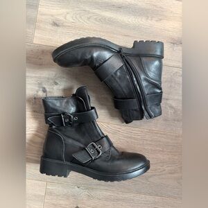 Paolo Black Leather Combat Boots